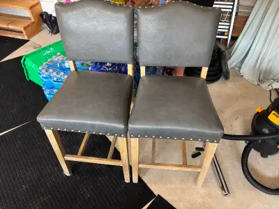 Solid Wood Bar Stools with Grey Cushioned Seats & Backs, View more