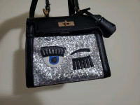 Handbag Eye Silver Black Glitter Small Lock Shoulder Crossbody
