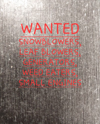 WANTED  SNOWBLOWERS, LEAF BLOWERS..........