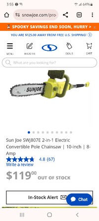 Sun Joe SWJ807E 10" 8 Amp Electric Convertible Pole/Chain Saw
