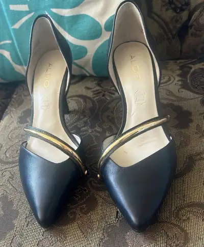 ALDO Black Pointed-Toe Heels with Gold Detail, View more