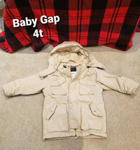 4t baby Gap beige zip winter jacket removable hood