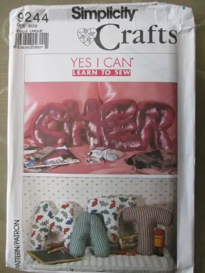 SIMPLICITY 9244 ALPHABET PILLOWS 13" Vintage CRAFT Sewing Patter, View more