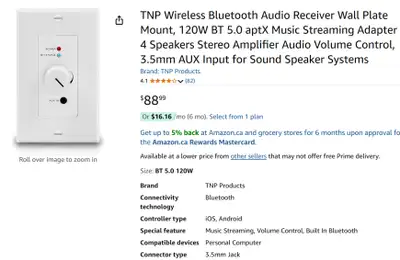TNP Wireless BT 5.0 aptX Stereo Amplifier With 3.5mm AUX Input, View more