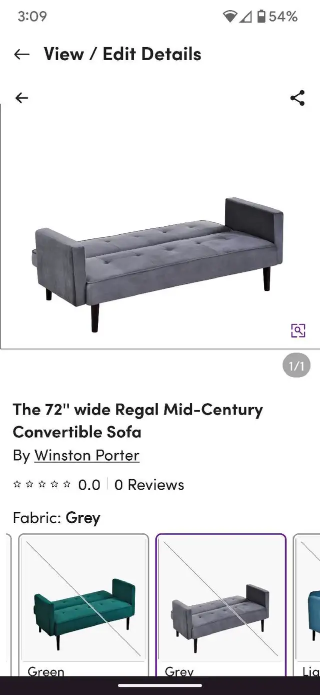 Wayfair Grey Velvet 71' Futon Couch in Couches & Futons in Kingston - Image 2