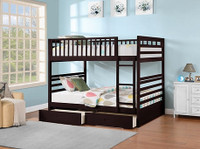 NEW- Solid Wood Full Over Full Storage Bunk Beds