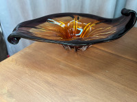 Vintage Amber Amethyst Art Glass Bowl
