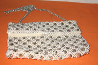 Ladies Evening Hand Purse Bag White Sequence Purse--Lot008