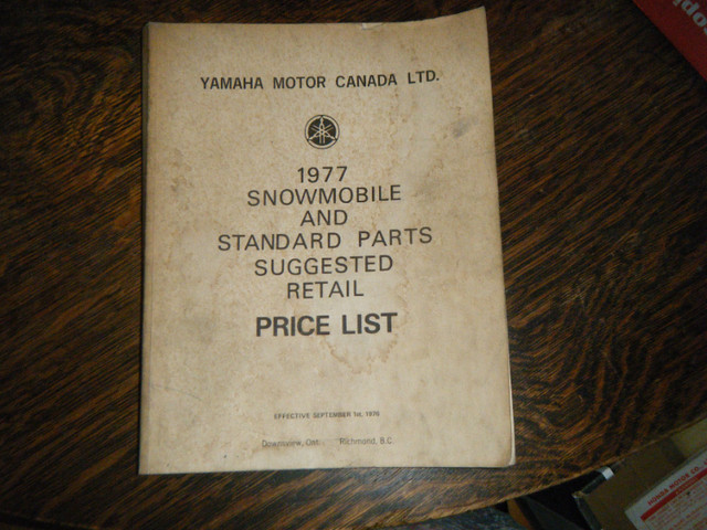 Yamaha 1977 Snowmobile and Parts Suggested Retail Price List in Other in Oakville / Halton Region