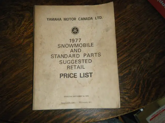 Yamaha 1977 Snowmobile and Parts Suggested Retail Price List in Other in Oakville / Halton Region - Image 2