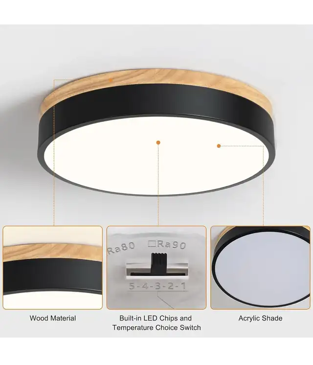 Yiisem Dimmable Wood LED Flush Mount Ceiling Light in Indoor Lighting & Fans in City of Toronto - Image 7
