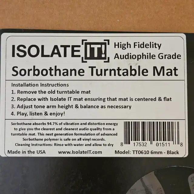 The Best!  IsolateIT Sorbothane Hi-Fi Audiophile Turntable Mat. in Stereo Systems & Home Theatre in Calgary - Image 4