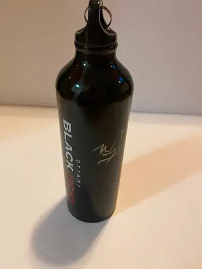Autographed Ottawa Blackjacks metal water bottle