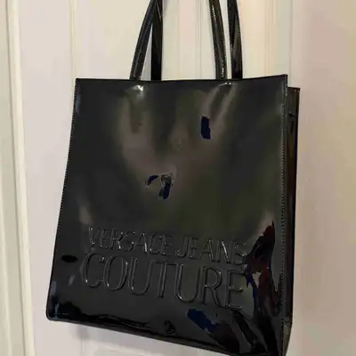 Versace Jeans Collection BlackPatent Tote with EmbossedLogo, View more
