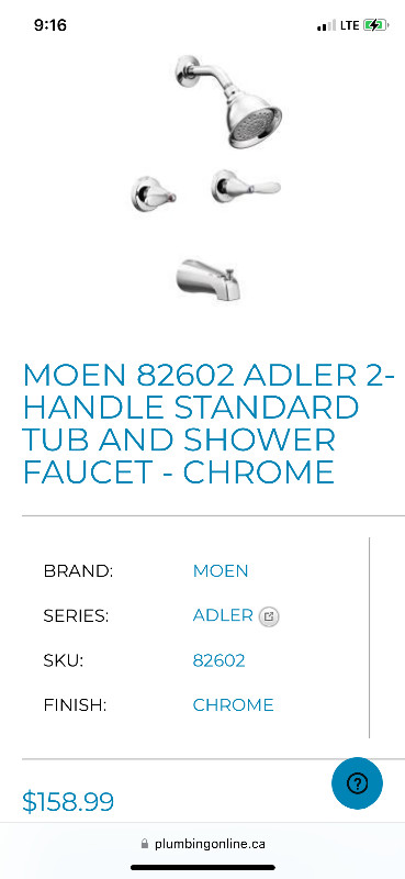 MOEN Tub and Shower Faucet dans Articles pour la salle de bains  à Vallée d’Annapolis