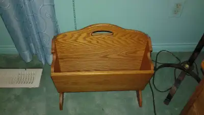 SOLID OAK 2-SECTION CHAIR-SIDE STORAGE BIN with carry handle, View more