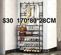 Metal Coat Rack Stand 5 Tiers Shelves with Shoe Storage Hallway 