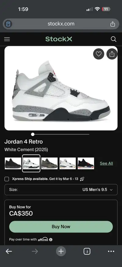 Jordan retro 4 white cements (2025), View more