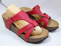 Agape Red & Beige Wedge Sandals with Studs Womens Sz 7.5