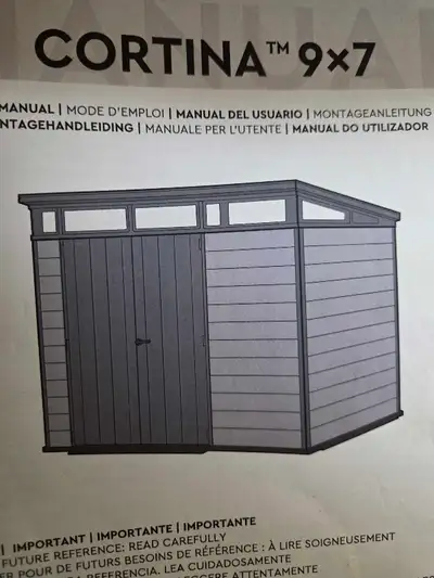 Storage shed 9 x 7 Used 2 years purchased from Rona Disassembled and ready to go Owners manual and i...