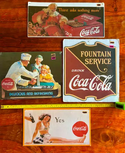 4 "VINTAGE" COCA COLA CARDBOARD SIGNS, View more
