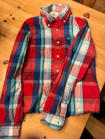 Hollister Long Sleeve Plaid Poplin Pocket Shirt small Boys, View more