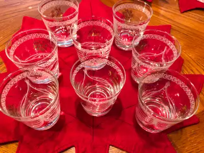 Vintage Crystal Rock Glasses w/ Gold pattern - Set of 8, View more