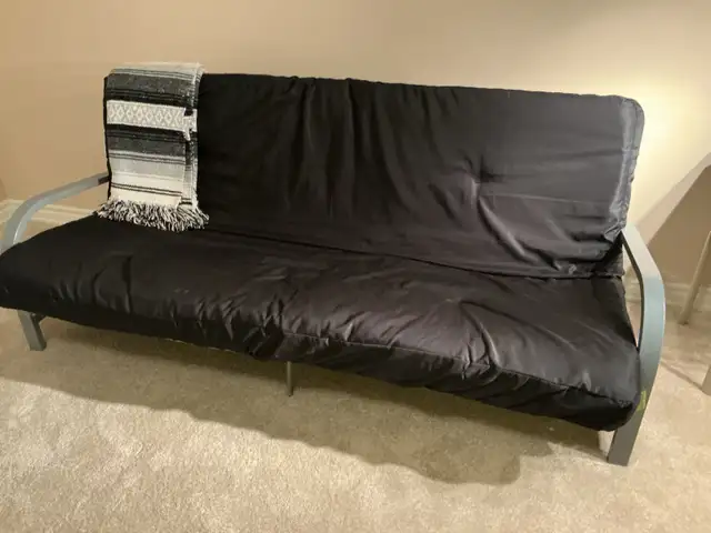 Futon with Sturdy Grey Metal Frame with Arm Rests in Couches & Futons in Owen Sound - Image 2