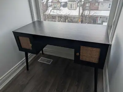 Structube Work Desk with Wicker Accent Cabinets, View more