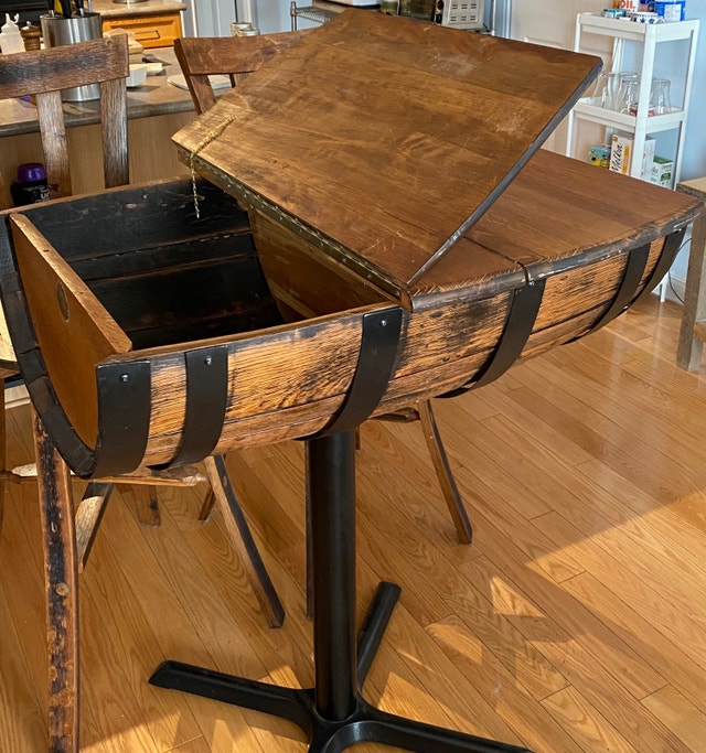 Move out sale Custom made Wine Barrel table with chairs Dining