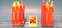 Vintage Coca Cola 6 Jumbo Emergency Candles W/ Metal Can Holder