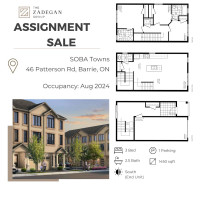 ASSIGNMENT SALE SOBA TOWNS IN BARRIE! DON'T MISS THIS DEAL