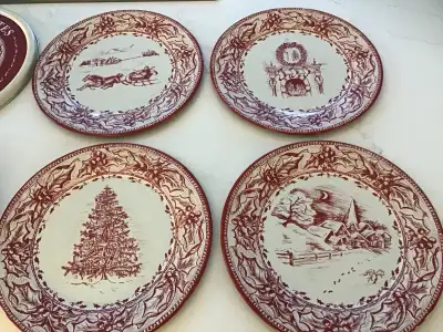 Restoration Hardware 2004 set 4 Christmas tin plates, View more