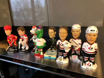 LO@@OK !! 8 PRISTINE SPORT STARS BOBBLEHEADS !! JIM PEPLINSKI FLAMES 1998 STANLEY CUP CHAMPION MIKE...
