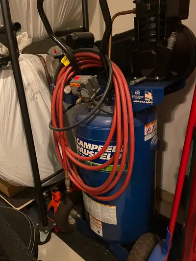 Portable Campbell Hausfeld serious duty oil lubricated 5hp 26 gallon 125 max psi air compressor owne...