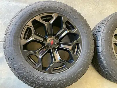 RAM 1500 20 inch black aluminum wheels with Toyo all terrain tires - Like new 275/60R20 Toyo Open Co...