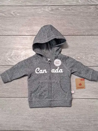 NEW Canadiana Infant Gray Zip Up Hoodie; Size 0-3M & 6-1, View more