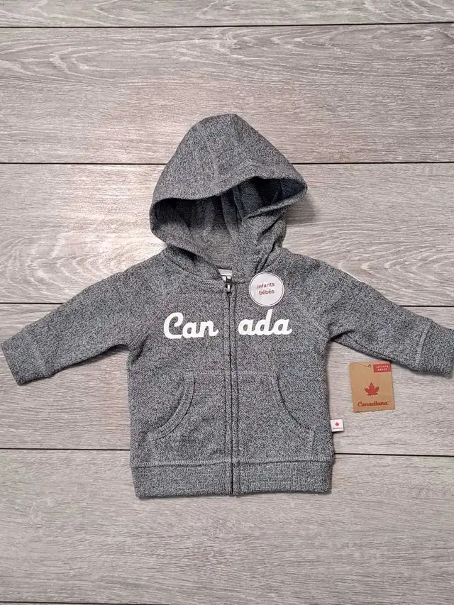 NEW Canadiana Infant Gray Zip Up Hoodie; Size 0-3M & 6-1 in Kids & Youth in Calgary - Image 2