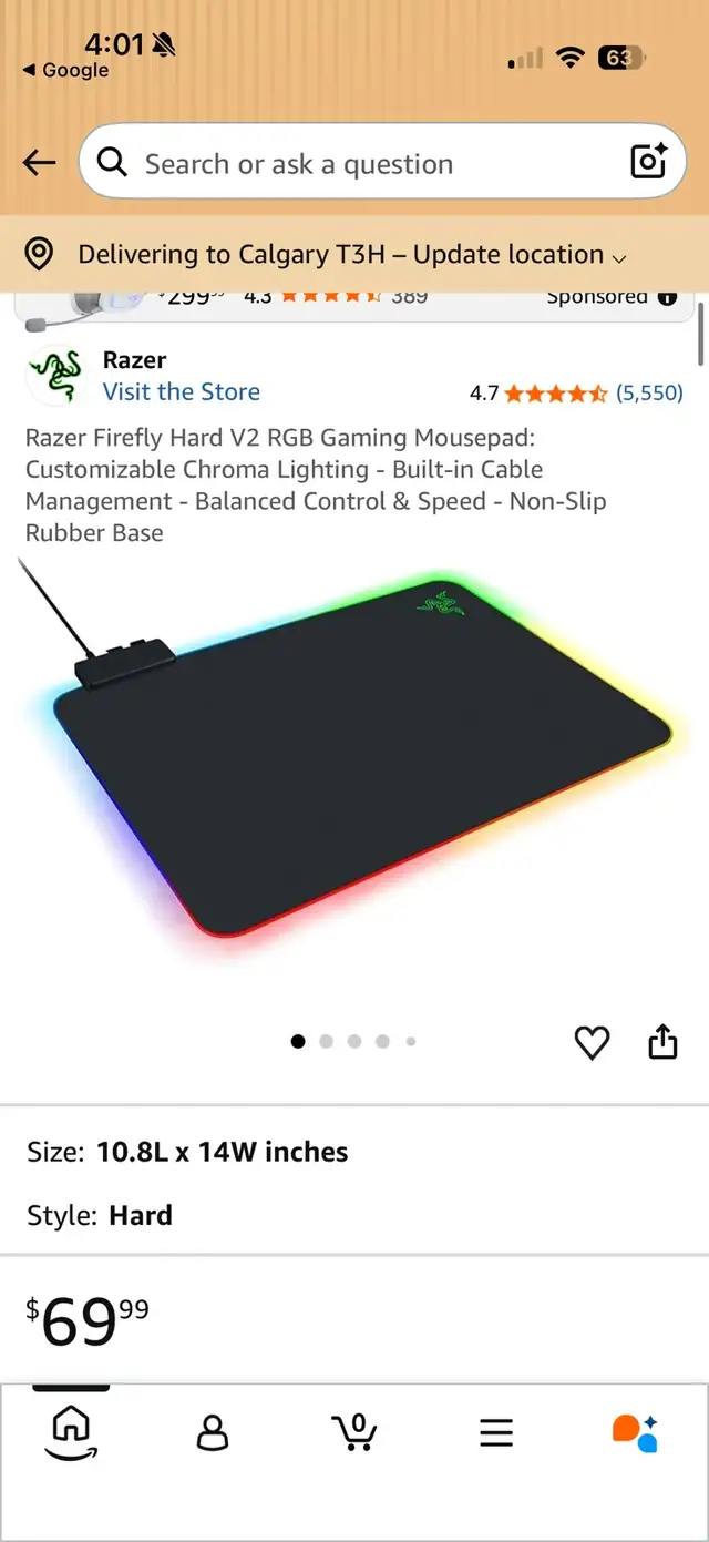 Razer Firefly RGB Hard Gaming Mouse Pad - Excellent Condition