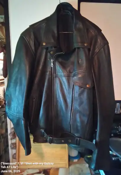 XXL  man's black  genuine heavy leather  motorcycle jacket , View more