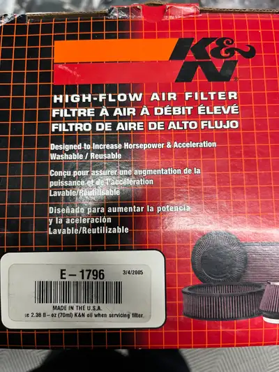 Air filter used on Chev K2500 350 motor Part No. E-1796 1 unopened can Filter Oil 1 opened 3/4 full...