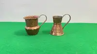 Vintage Engraved Copper Two Cups, Vintage Small Solid Hammered