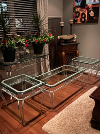 Wrought Iron with glass top family room furniture silver