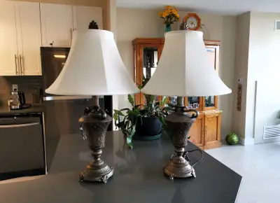Pair of Vintage Style Metal Vase Table Lamps, View more