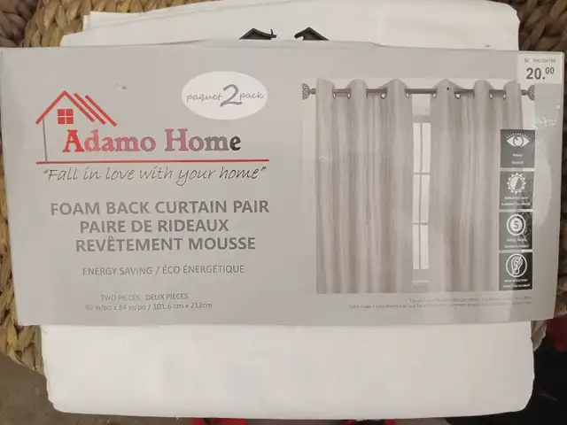 Adamo Home Foam Back Curtain Pair - White