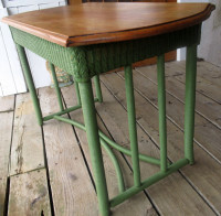 Vintage Wicker Side Table with Pine Top 36 Inches long