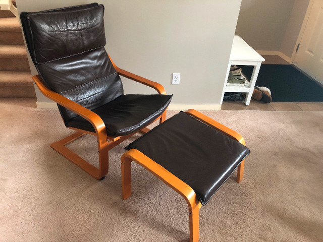 IKEA POANG leather armchair + footrest | Chairs & Recliners | Calgary |  Kijiji