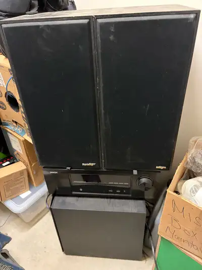 Denon AVR-1713 Receiver, Paradigm Speakers and Polk Subwoofer, View more
