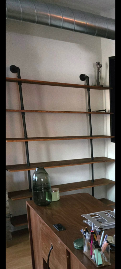 Wooden Wall rack with metal pipes aesthetic, View more