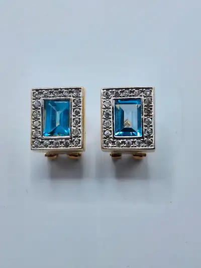 10 Kt. Yellow Gold Earrings w/ Natural Blue Topazes (#7515), View more